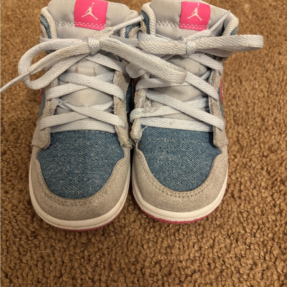 Jordan 1 Mid SE "Cobalt Bliss/Pink Glow/White" Toddler Girls' Shoe